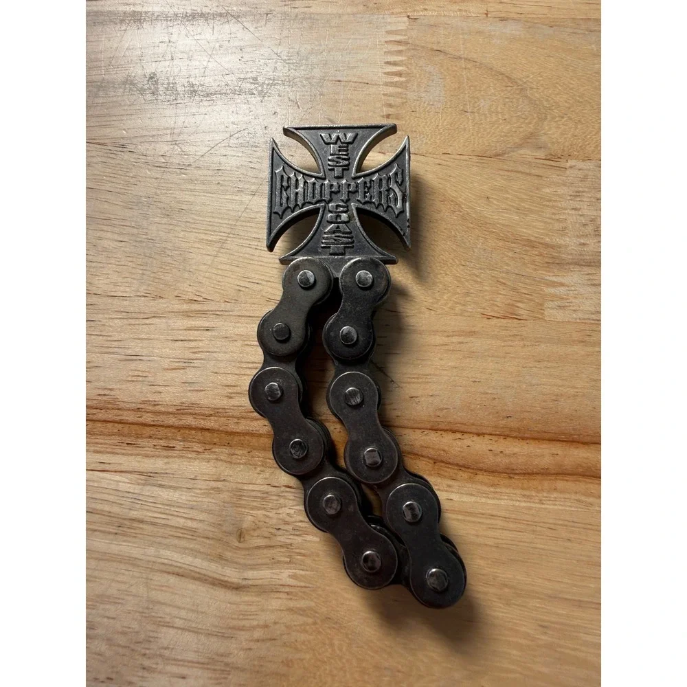 West Coast Choppers Gunmetal Steel Bike Chain Iron Cross Bottle Opener Biker